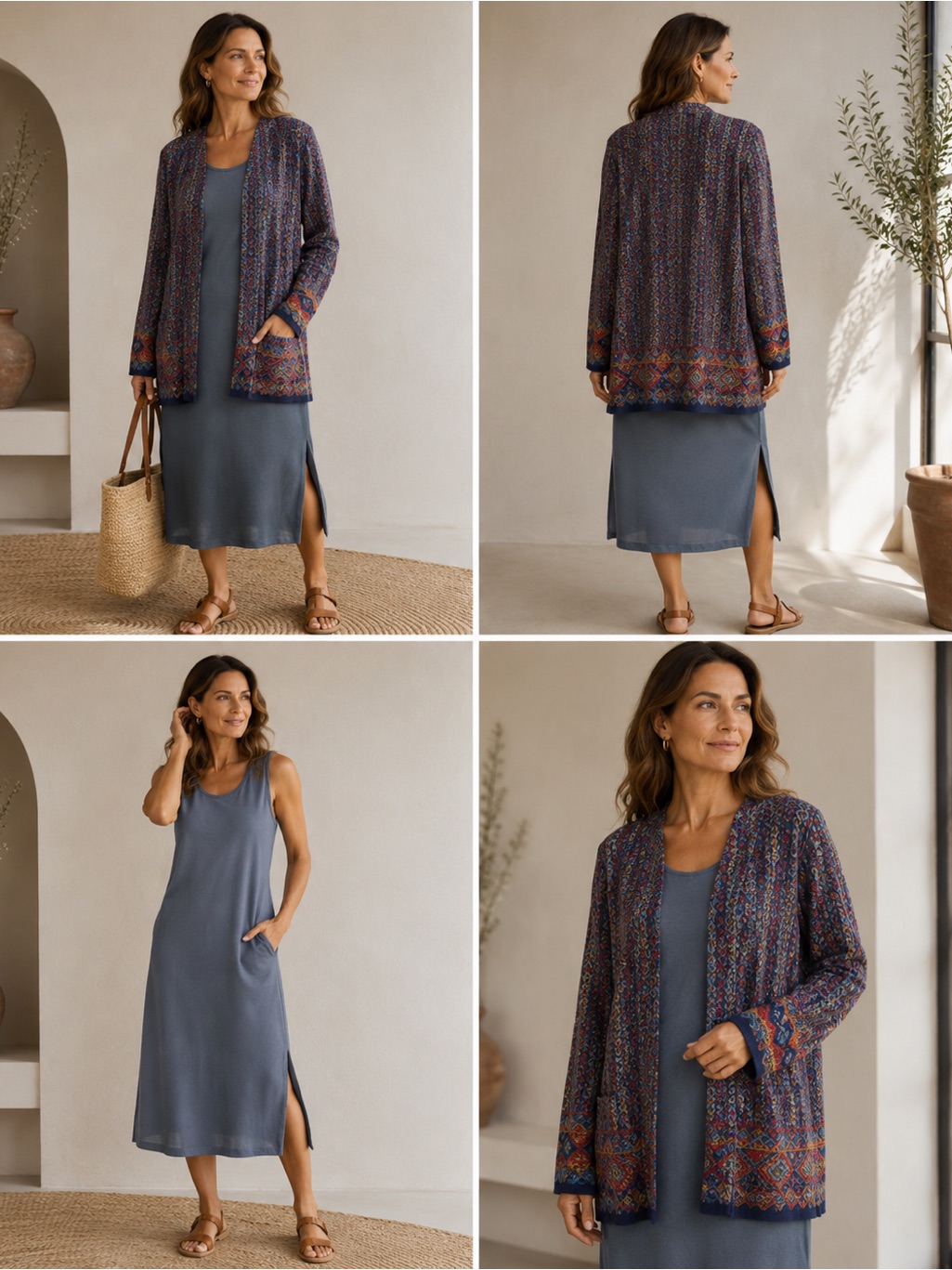 Peruvian Connection Pima Cotton Knit Dress & Cardigan Set Xl